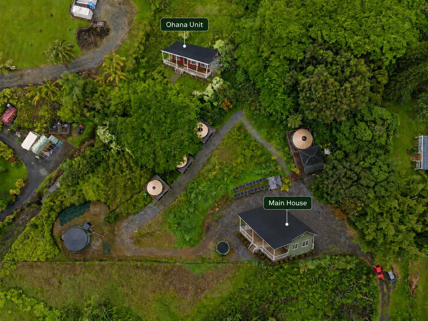 Approved placement for both new dwellings, with the yurt compound in between