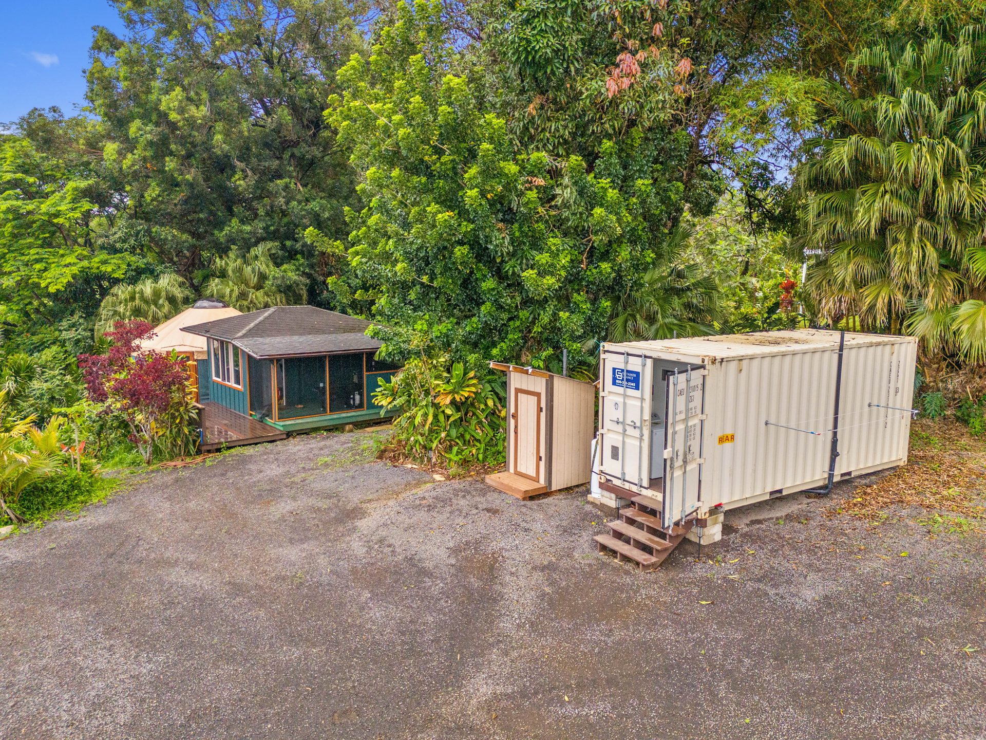 Drone view of the luxury shed and bathroom building