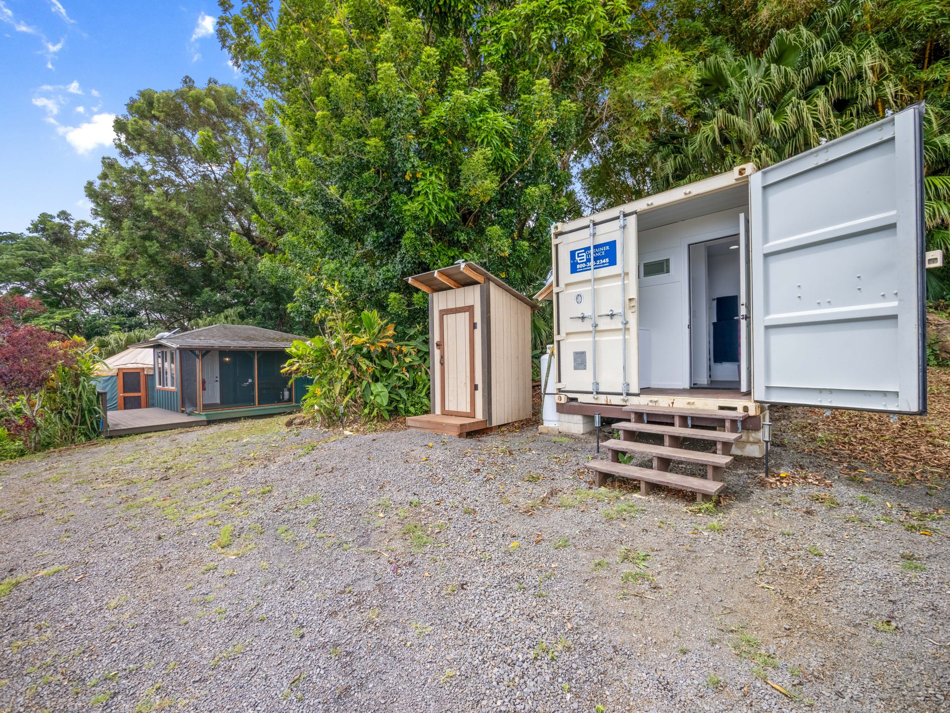 Bathroom building exterior with steps