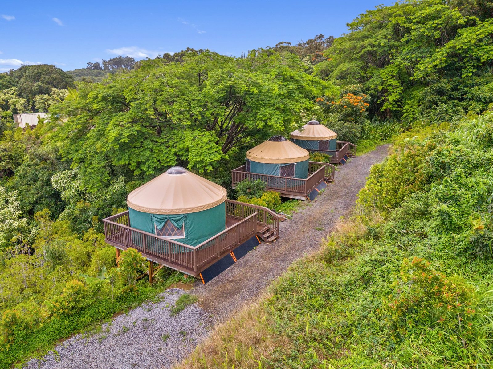 Furnished yurts along the access road